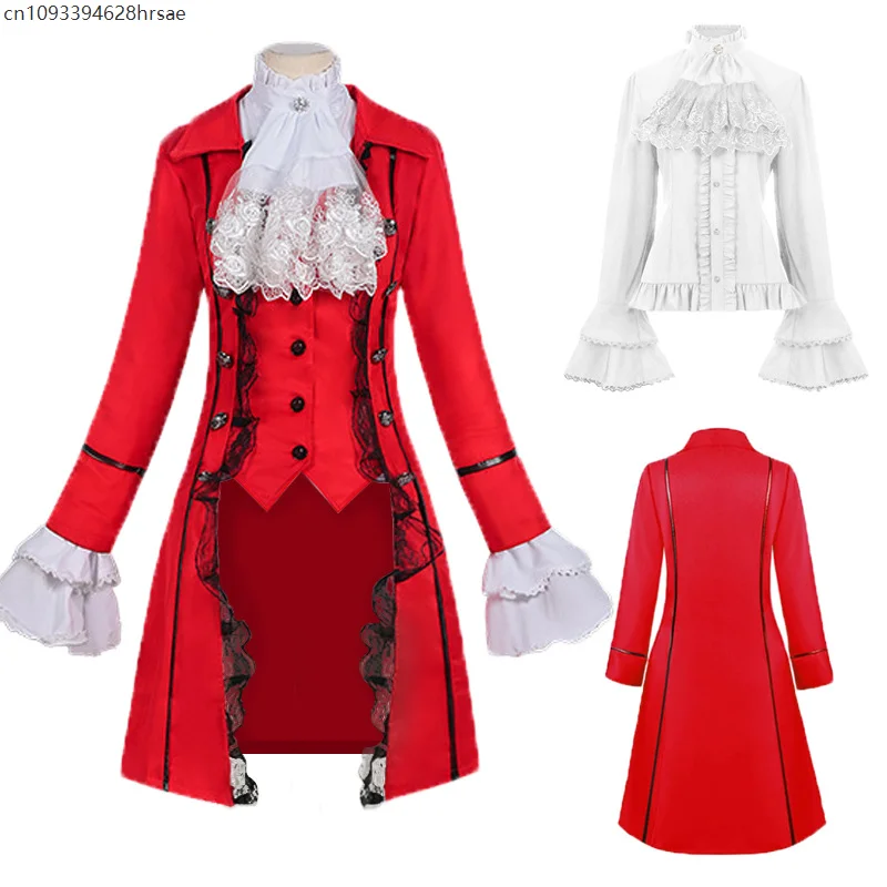 

Medieval Retro Women Cosplay Renaissance Gothic Lace Trench coat Victorian Lady Jabot Tie Shirt Tuexdo Stage Performance Costume