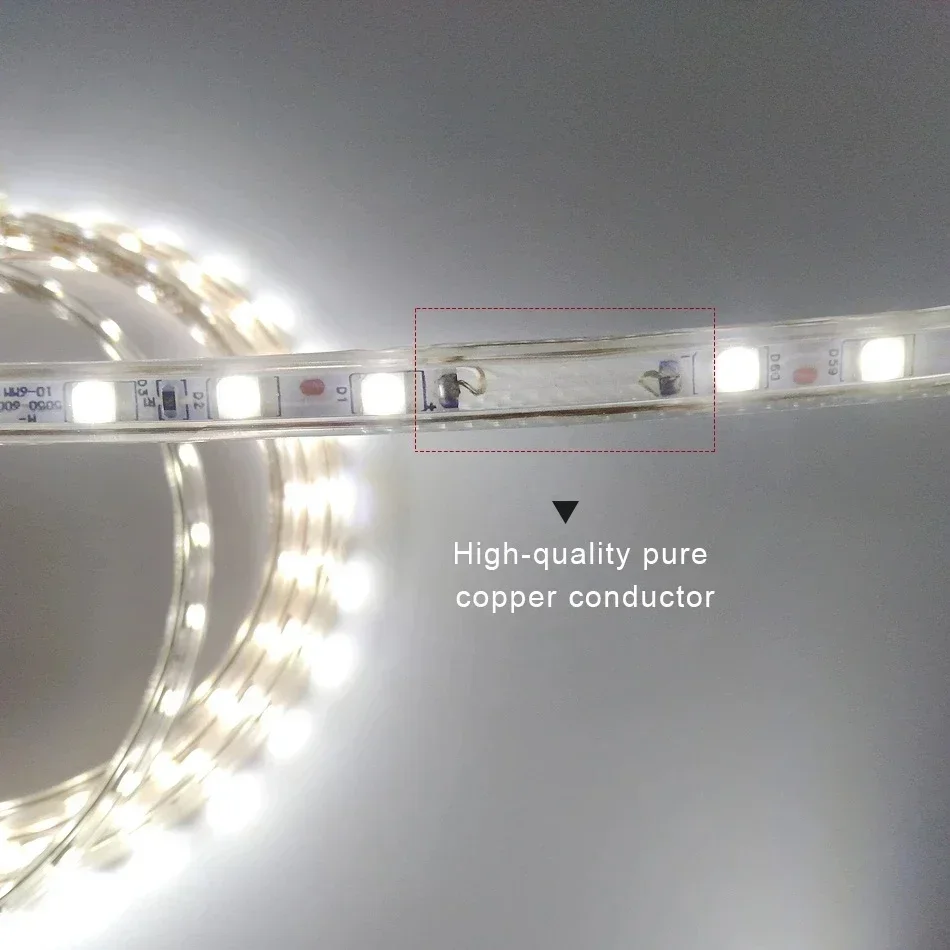 Pita Led putih luar ruangan anti air, lampu Strip Led 220V, kecerahan tinggi, pita Led Smd 5050 60Leds/M, pita colokan Eu untuk pencahayaan dapur, merah