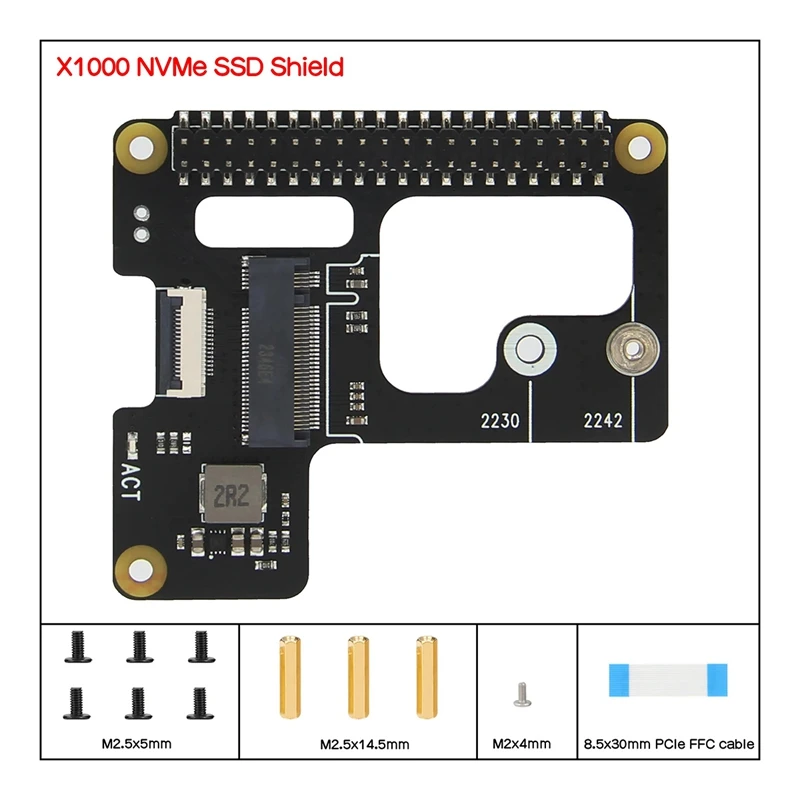 X1000 SSD Expansion Board For Raspberry Pi 5 PCIE To M.2 Nvme 2242-2230 Pcie Peripheral Board Parts Accessories 1 PCS