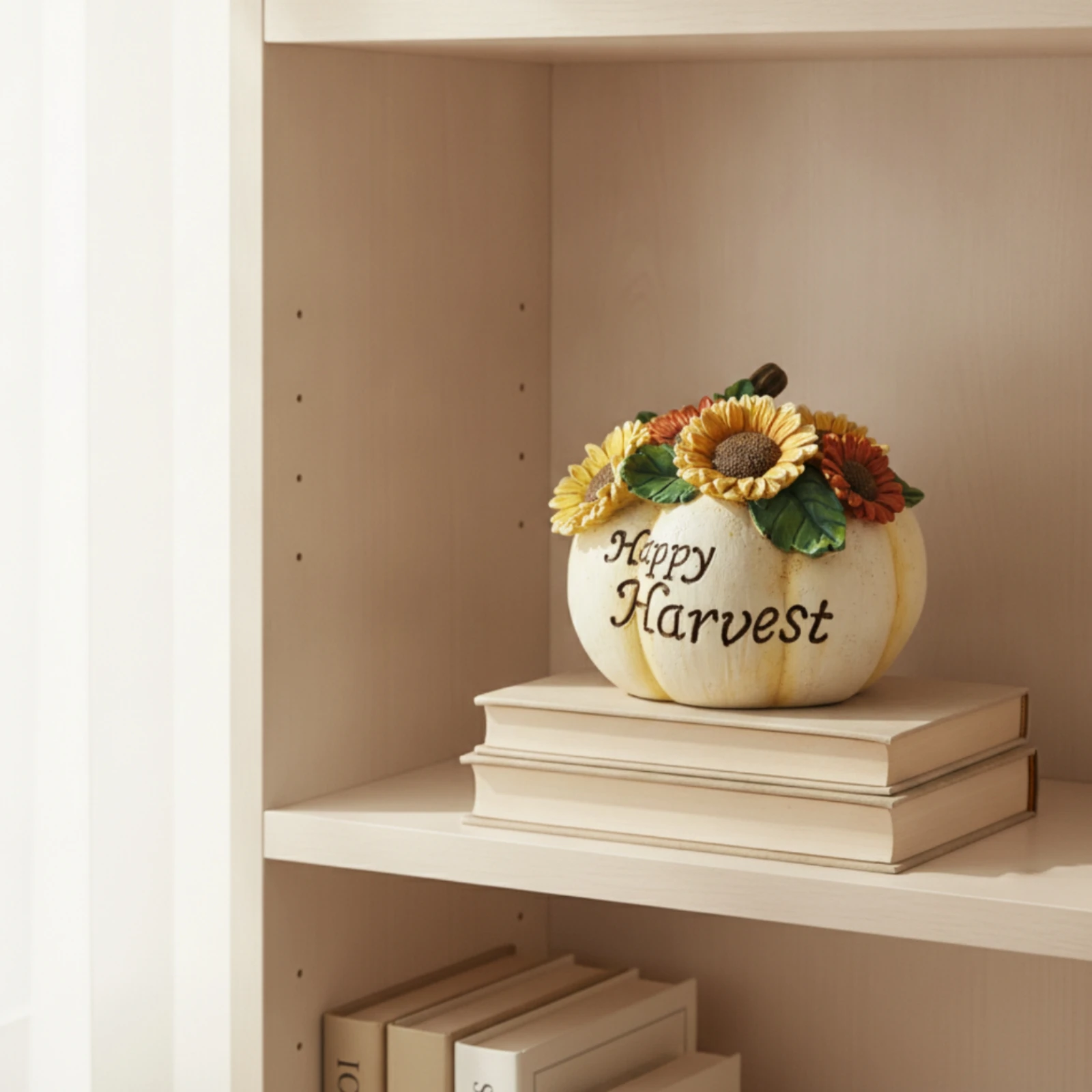 Pumpkin Figurine Fall Pumpkin with Sunflowers Rustic Freestanding for Shelf, Mantel view 2