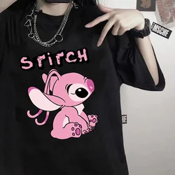 Disney Kawaii Lilo Stitch Funny Cartoon T Shirt Women Stitch Cute Manga T-shirt Y2k Graphic Tshirt Streetwear Top Tees Female