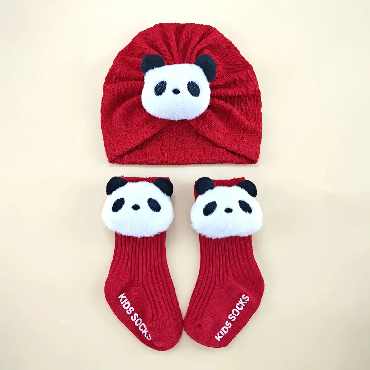1Set Newborn Winter Cartoon Hats Caps Mittens Foot Cover Infant Felt Cute Panda Headwraps Baby Hat with Socks 0-9M Beanies