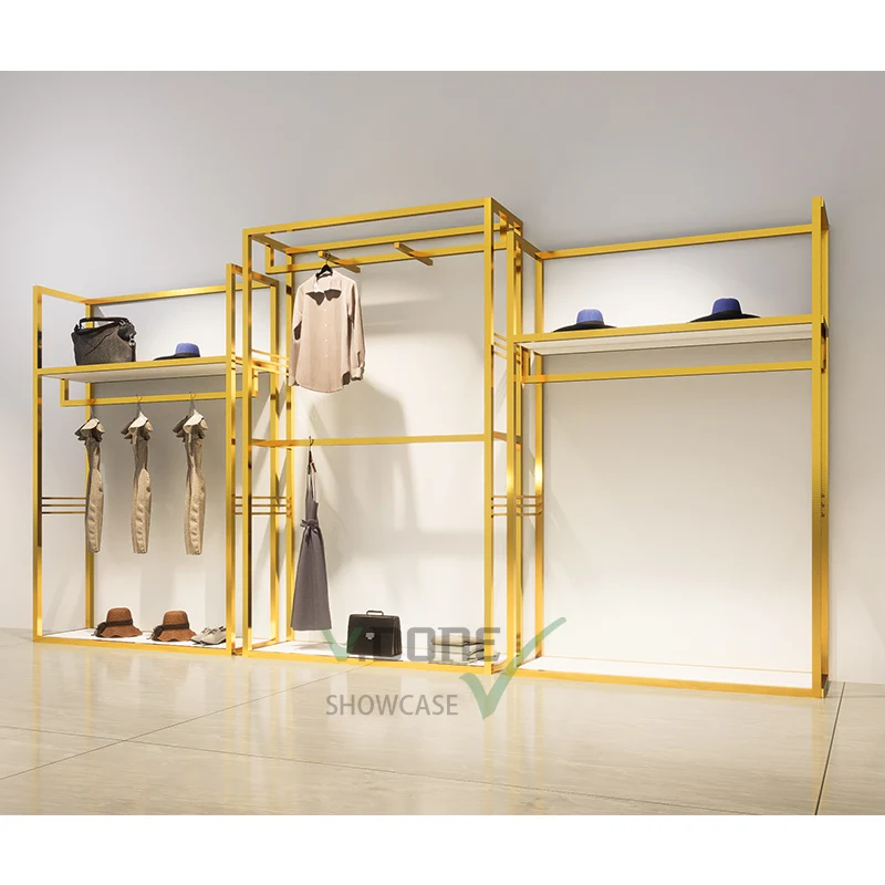 

Custom. modern retail store fixture hanging clothes custom Lady shop design metal clothing dress display racks shelves furn