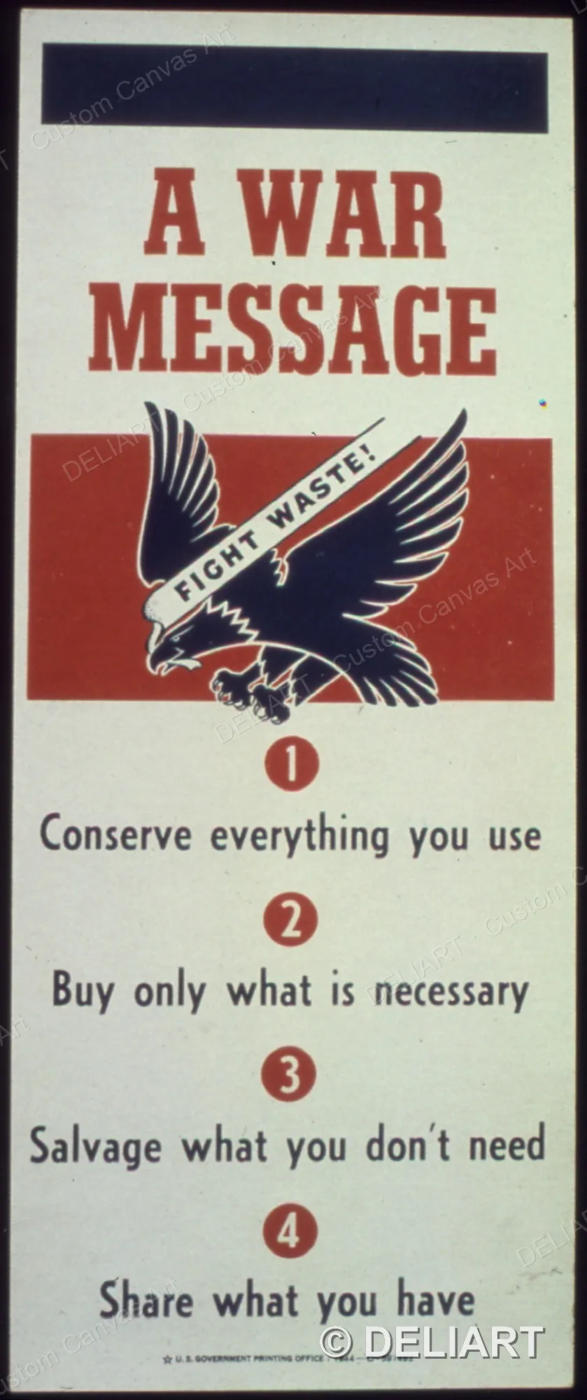 A war message - Fight waste Vintage WWII Propaganda Canvas Wall Art Poster Print Retro Home Decor Unframed