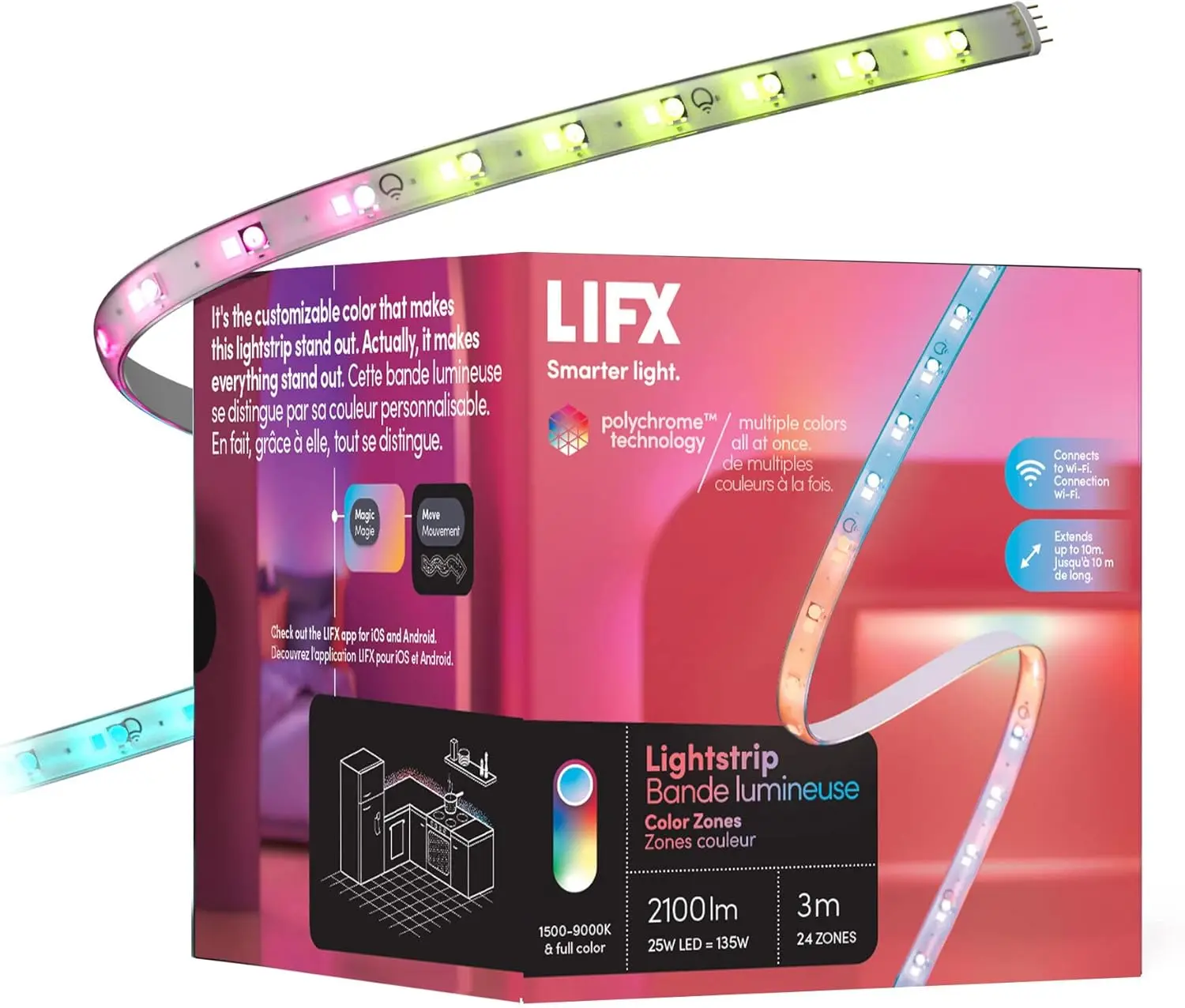 Smart Wi-Fi LED Light Strip with Color Zones, No Hub Needed, Works with Alexa and Google, 120" Kit