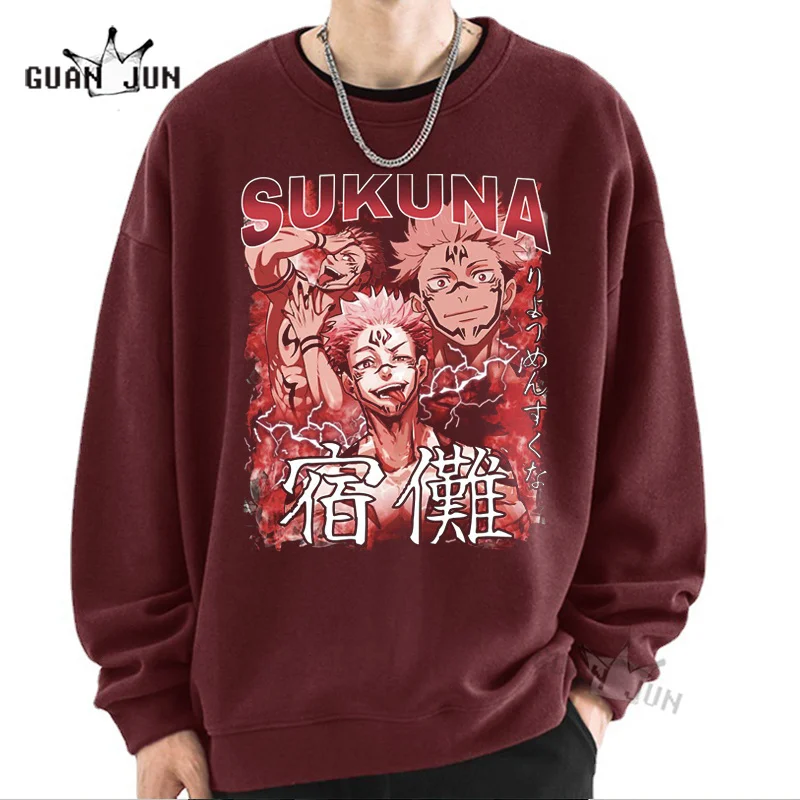 Men's Sweatshirt Casual Ocotton Long Sleeve Pullover Anime Harajuku Jujutsu Kaisen Yuji Itadori Ryomen Sukuna Hoody Unisex Tops