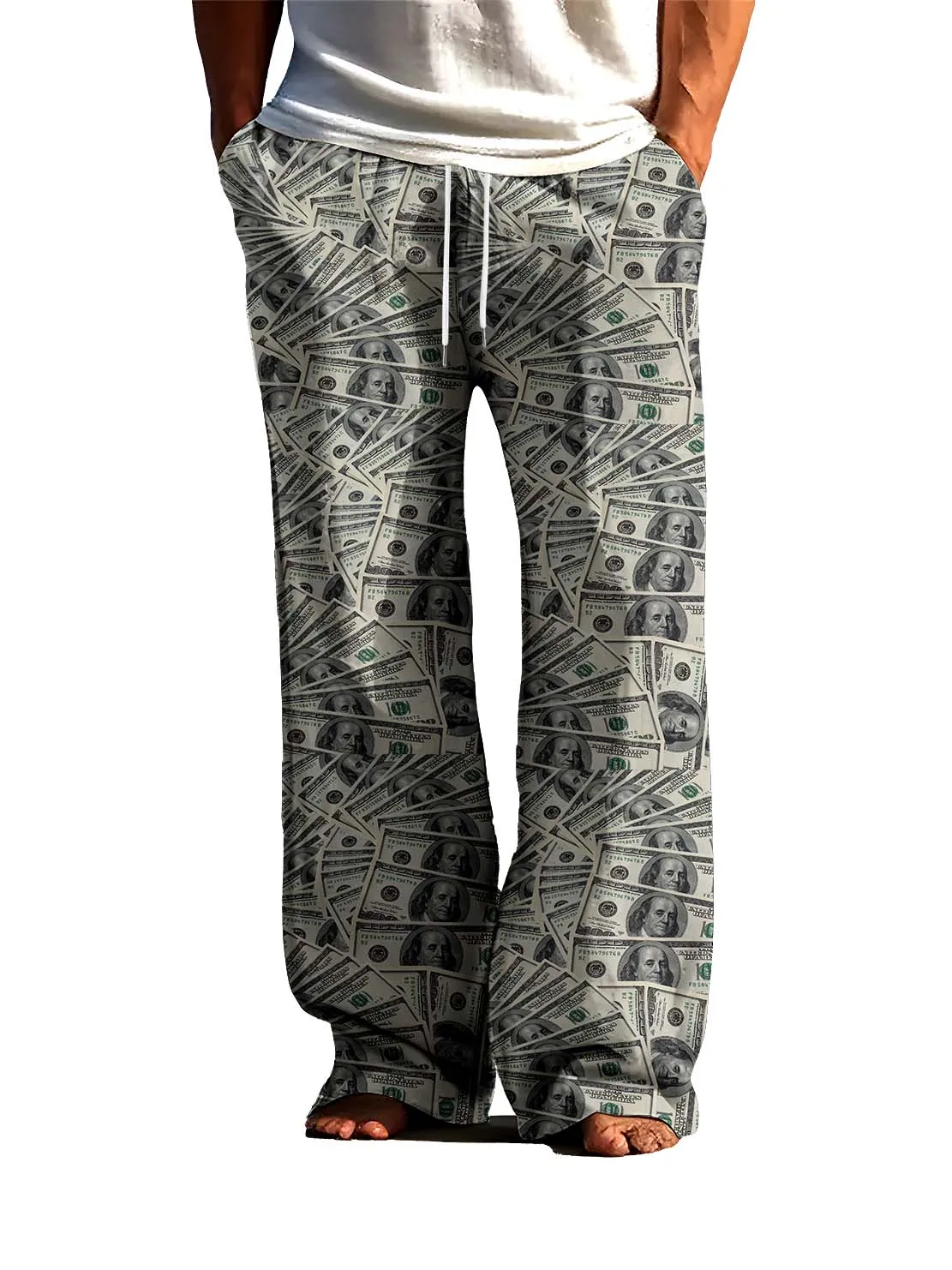 

3D digital printed men's pants with dollar pattern, fast drying and non fading loose pants, street trendy casual pants
