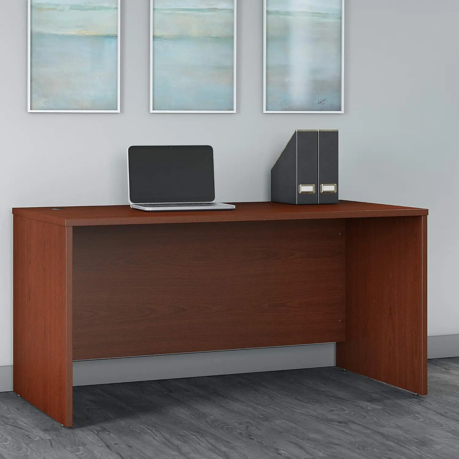 Bush Business Furniture Series C Office Desk Computer Desk is finished on all sides to look great facing direction in a private