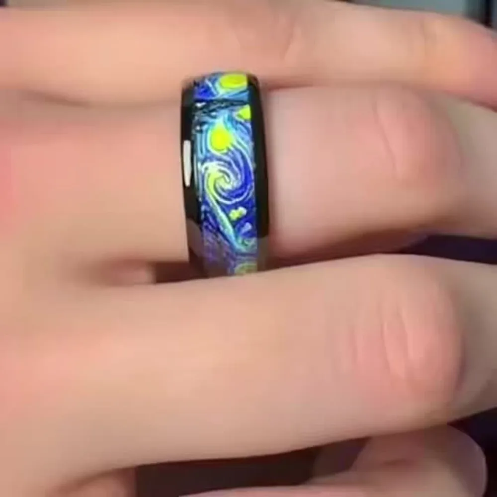Wholesale Unique Starry Night Pattern Men's Black Ring Personality Women Wedding Band Jewelry Unisex Party Accessorie