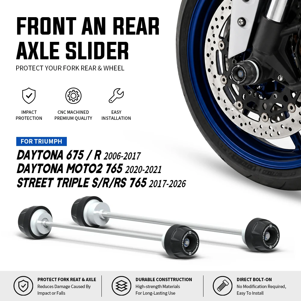 

Front Rear Wheels Protect Slider For TRIUMPH DAYTONA 675 STREET TRIPLE 765 660 Motorcycle Front Fork Rocker Arm Crash Slider