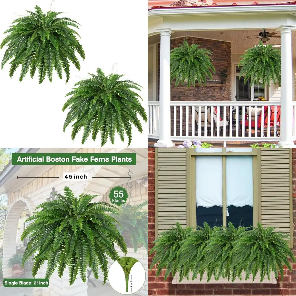 

Пара 45-дюймовых больших искусственных папорот, идеально подходящих для офиса и гостиной, 55 ветвей каждый