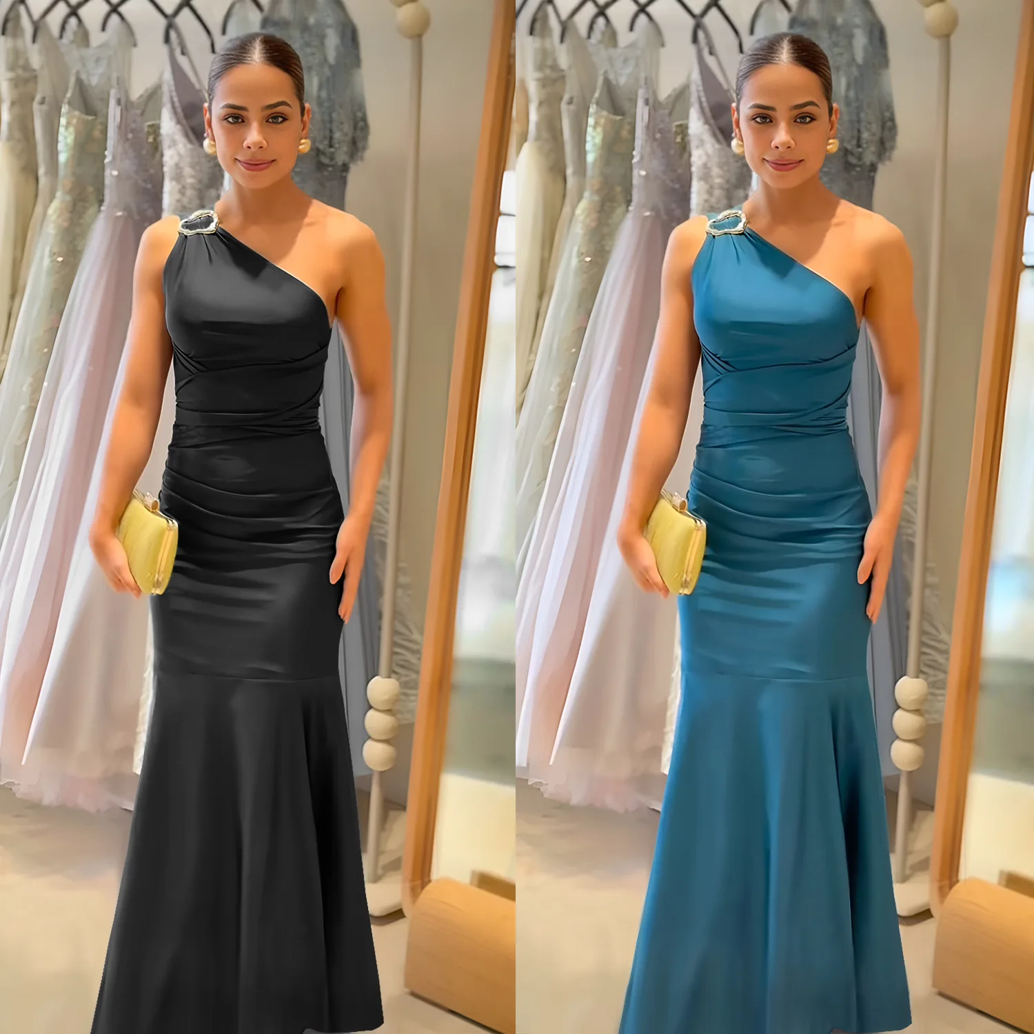 

Женское модное элегантное облегающее однотонное платье «рыбий хвост» в европейском и американском стиле по индивидуальному заказу, вечернее платье