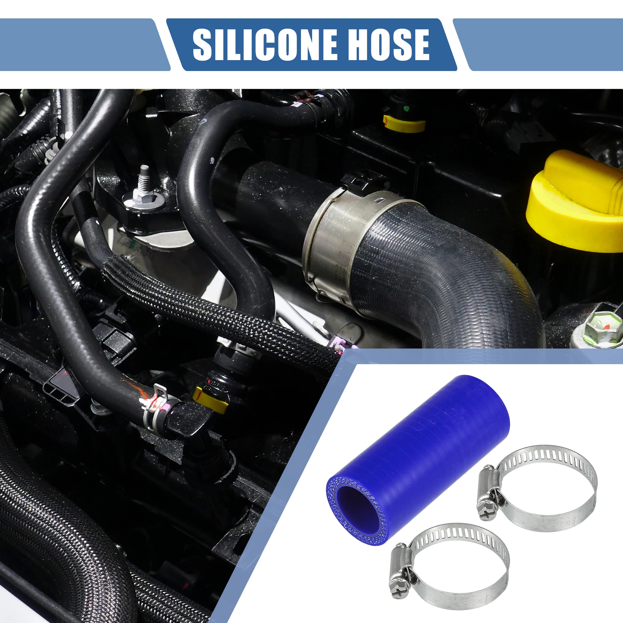 

UXCELL 1 Set 22mm 25mm 28mm 30mm 35mm 40mm 42mm 45mm 48mm 54mm 60mm 65mm ID 76mm Length 0° Blue Car Silicone Hose with Clamps