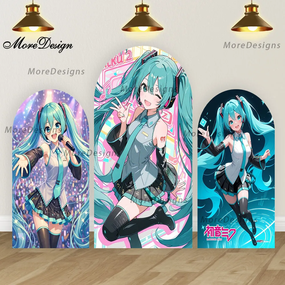 

Hatsune Miku Arched Covers Photo Backdrop Baby Shower Girls Birthday Party Photography Backdrop Props