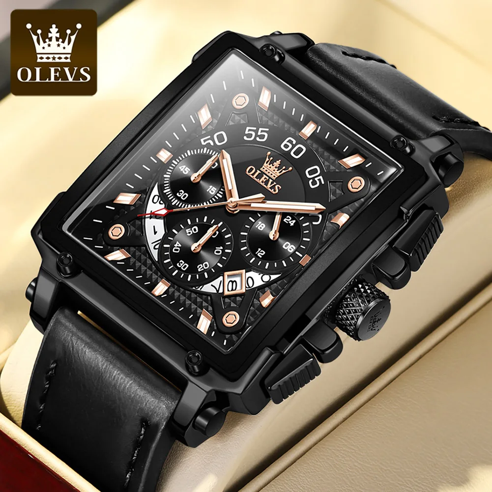 

Olevs Top Brands Quartz Chronograph Timer Watches For Men Leather Strap Fashion Sports Male Wristwatch Military Timepiece Watch