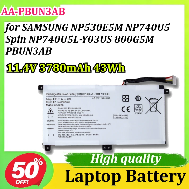 AA-PBUN3AB 11.4V 3780mAh 43Wh for SAMSUNG NP530E5M NP740U5 Spin NP740U5L-Y03US 800G5M PBUN3AB Laptop Battery