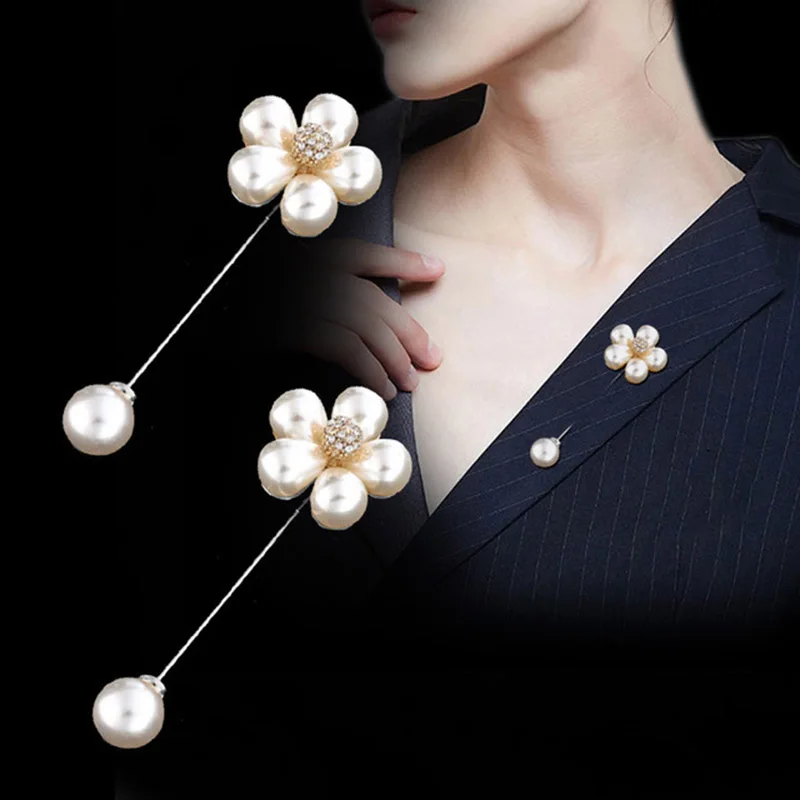 Engood 50Pcs Pearl Flower Stick Pin Brooch Sewing Trim & Embellishments Craft Buckle End Lapel Lady Women Jewelry Accessories