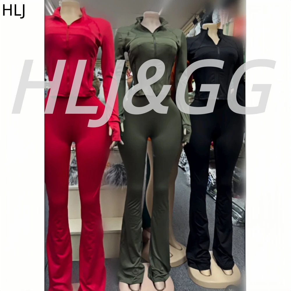 HLJ Spring New Casual 2 Piece Sets Women Outfit Zip Long Sleeves Hooded Top + Jogging Leggings Suits Female Streetwear Clothing