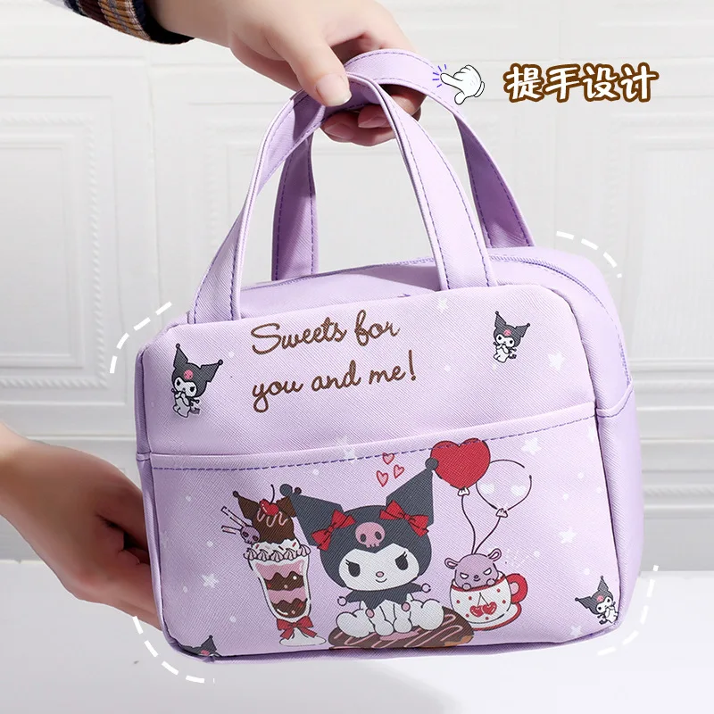 

New Sanrio cartoon kuromi anime thermal bag cute stain-resistant handbag large capacity waterproof lunch bag canvas bag kawaii