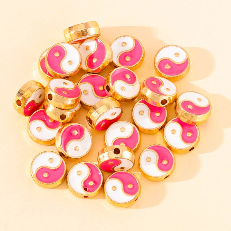 10Pcs 8mm 10mm Colorful Double-sided Enamel Yin Yang Gossip Beads Charm DIY Jewelry Making Bracelet Necklace Accessories