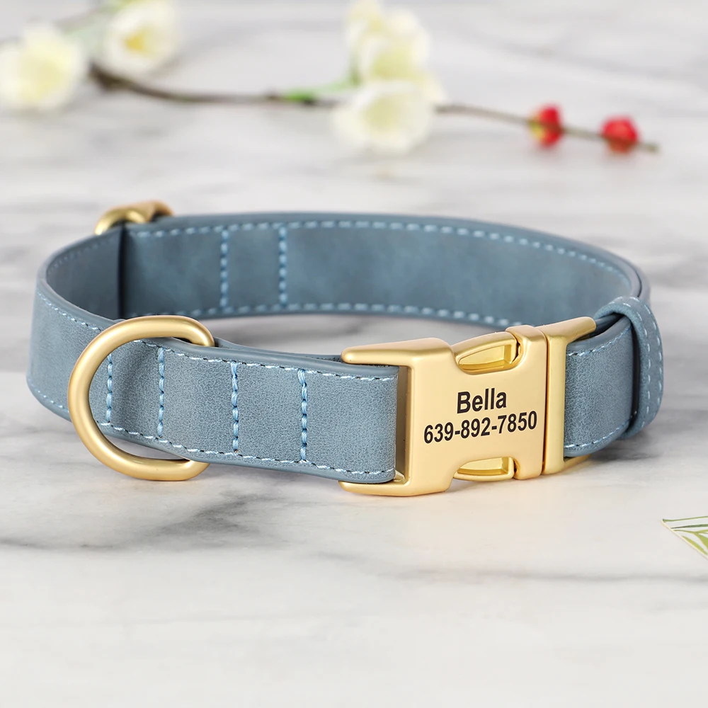 Personalisiertes Hundehalsband, PU-Leder, Hundehalsbänder, kostenlose individuelle Haustier-Halskette mit Metallschnalle für kleine, mittelgroße und große Hunde, Pitbull, Bulldogge – Detail 16