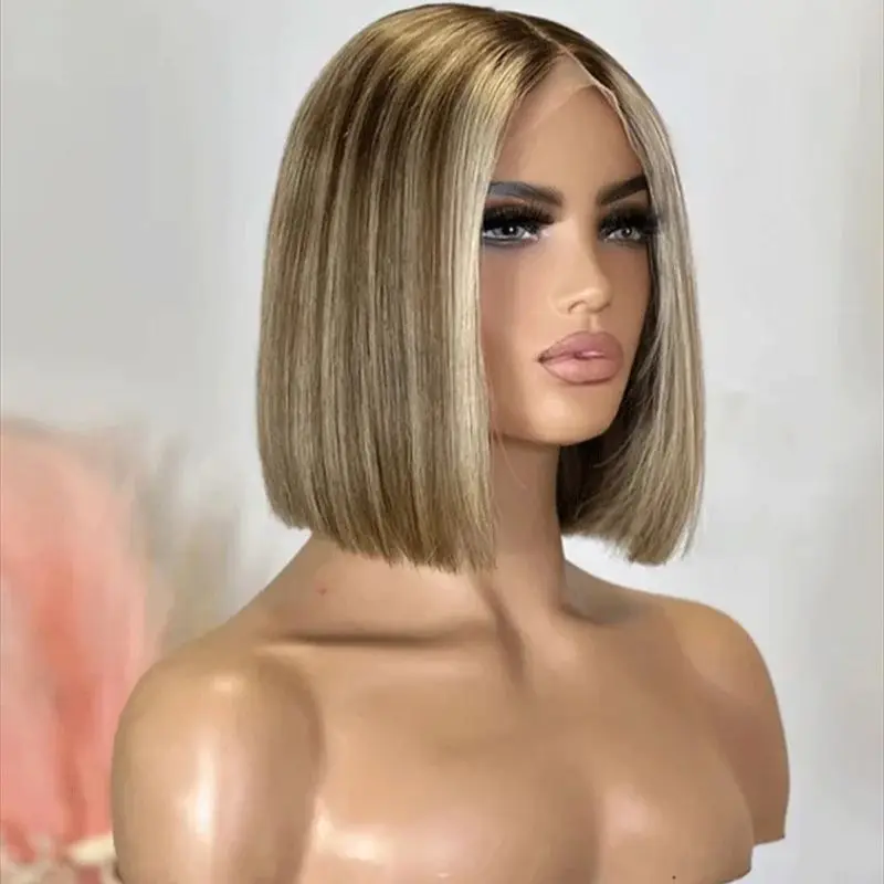 

Пепельно-платиновый парик Боб, кружевной передний волнистый мелирование, синтетическая средняя часть, темные корни, термостойкие парики для женщин, парик для повседневной носки