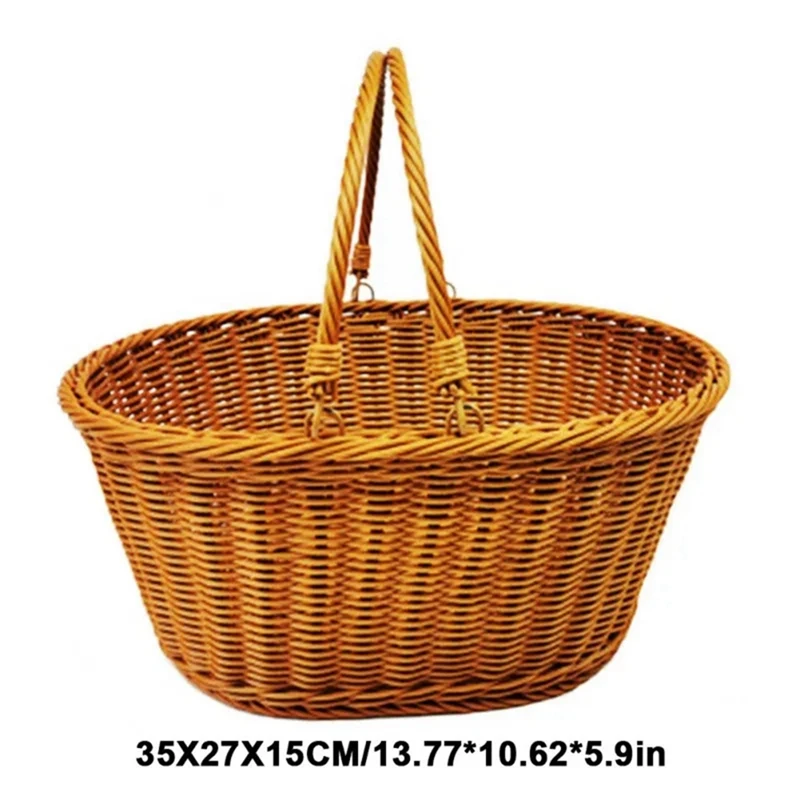 Camping Picnic Willow Weaving Storage Hamper With Handle Outdoor Fruit Holder 1 Pcs