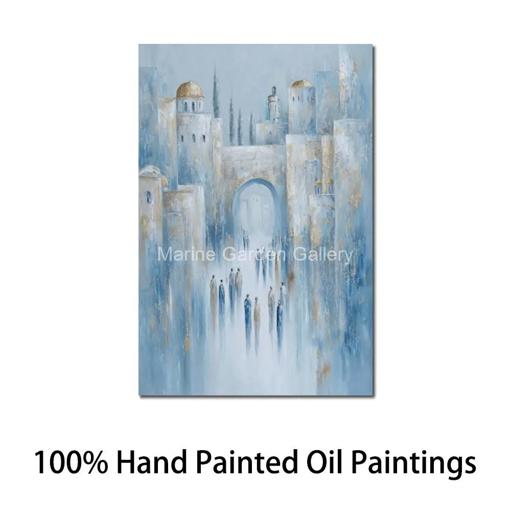 

Золотой еврейский холст, картина маслом ручной работы, старая Иерусалимская улица, шедевр, иудаичный пейзаж для молитвенной комнаты, декор стен отеля