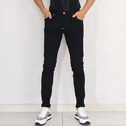 Masculina preta Stretch Slim Fit Jeans Vintage, marca designer, jeans casual, calça lápis, moda de rua, alta qualidade