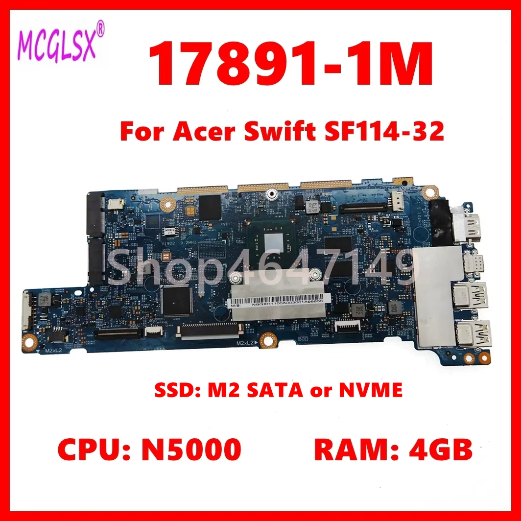 placa-base-para-ordenador-portatil-17891-1m-para-acer-swift-sf114-32-placa-base-para-portatil-con-cpu-n5000-4gb-de-ram-ssd-m2-sata-o-nvme-prueba-100-ok