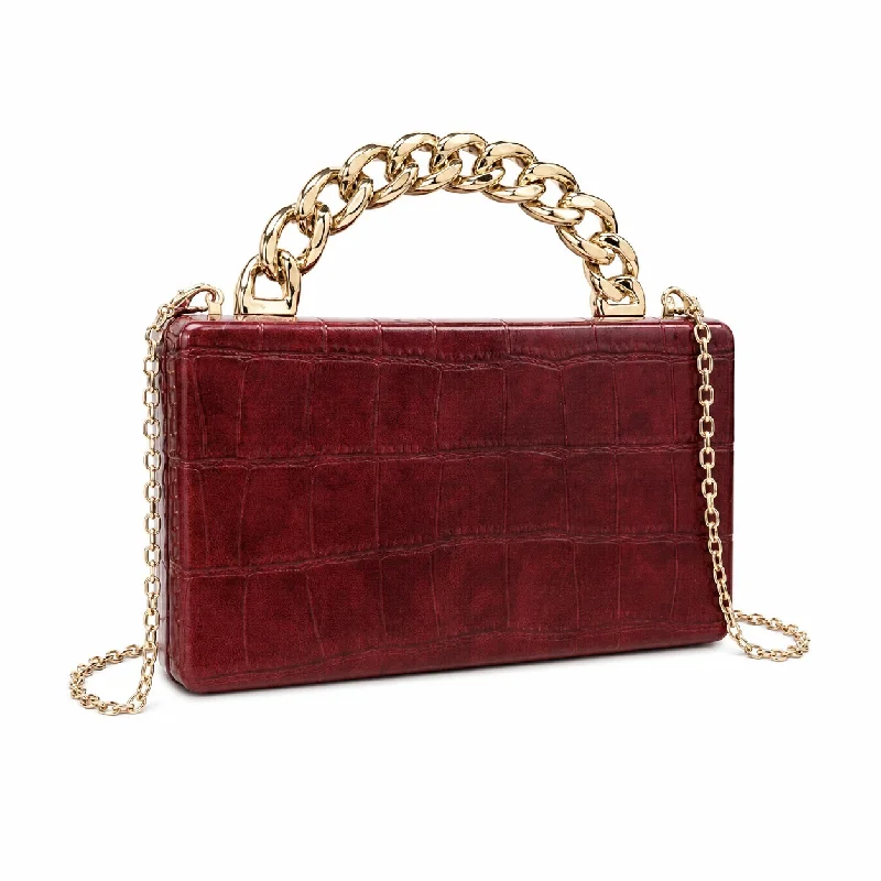 

Faux Leather Hard Shell Clutch Evening Bag For Women, Chain Shoulder Crossbody Purse, Square Box Handbag For Wedding Party Daily