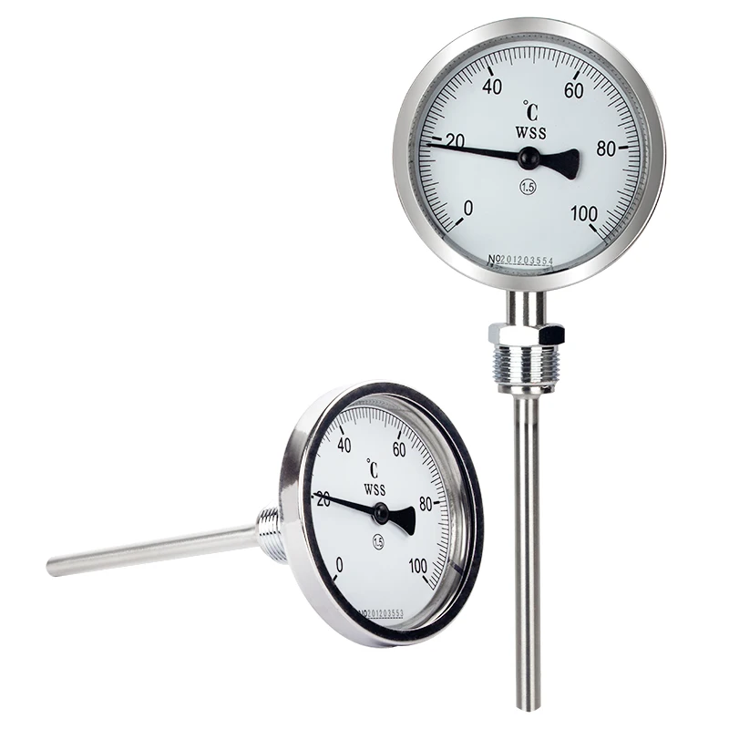 WSS-411/481 Bimetal Thermometer PT100 0-100℃ 0-200℃ 304SS Bimetallic Thermometers M27*2 Probe Rob 6mm *50/100/200mm