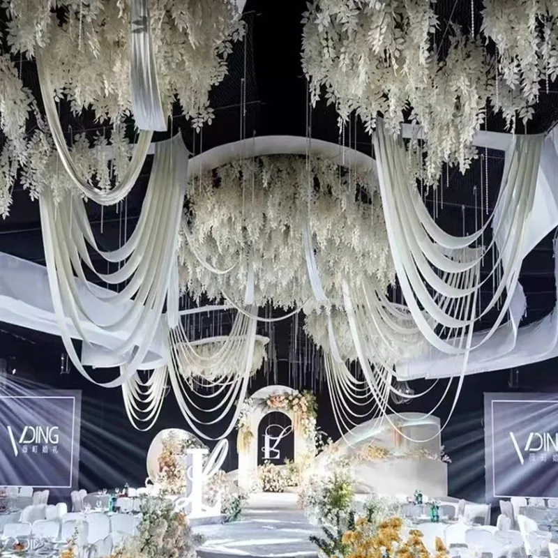 

Customized Wedding Ceiling Centerpieces Decoration Wave Curtain Party Stage Hall Hanging Cloth Many Colors Available