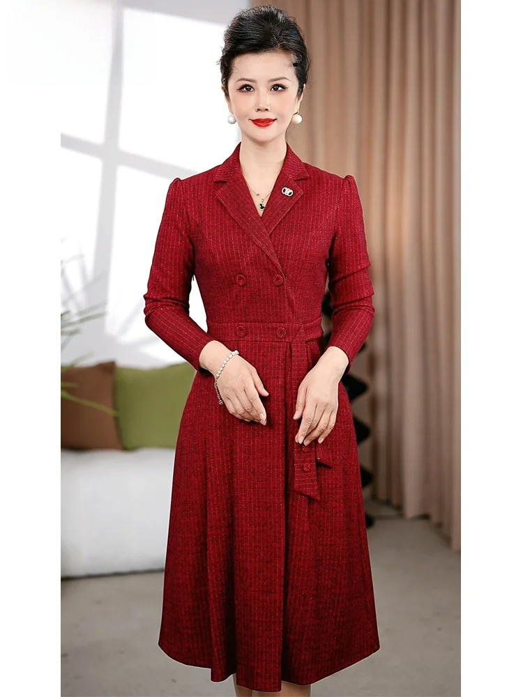 robe-de-mariee-grande-taille-pour-maman-elegante-et-amincissante-pour-femmes-d'age-mur-robe-midi-elegante-a-col-en-v-en-melange-de-polyester