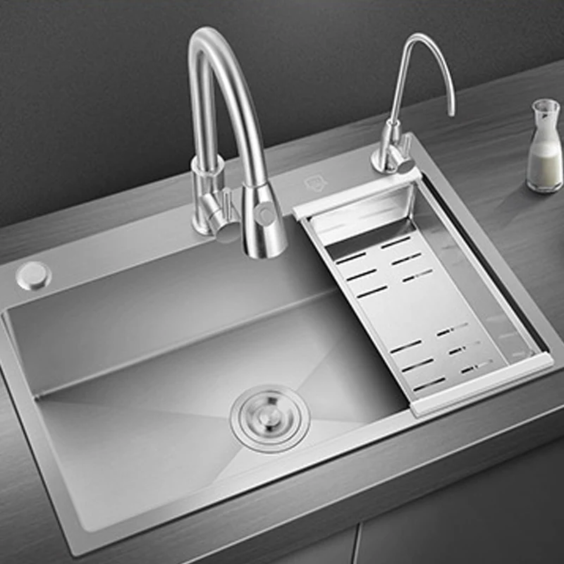 Silver Single Basins 304 Stainless Steel Kitchen Durable Sinks Washing Basin Above Counter or Undermount Installation Bar Sink
