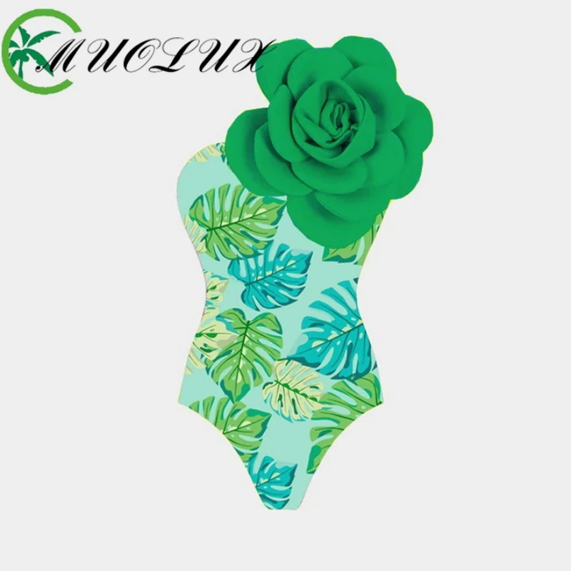 3D Large Flower Single Shoulder Integrated Bikini Swimwear 2024 New Integrated Small Fresh Printed Women's Swimsuit Bathing Suit