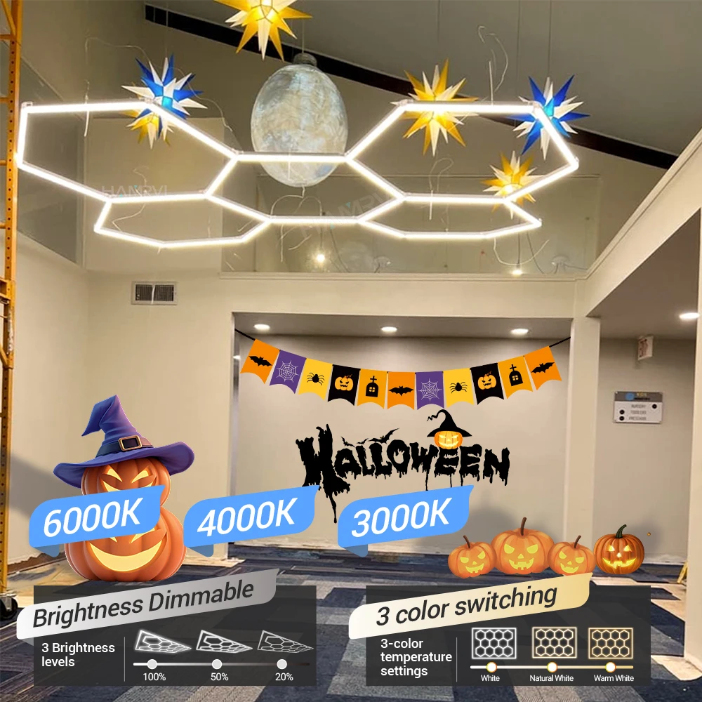 Dimmbare Sechseck-LED-Beleuchtung für Garage 3000K4000K6000K Farbwechsel Friseursalon Werkstatt Fitness-Studio Heim Zimmer Deckenleuchte Wabenröhre