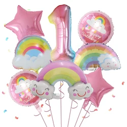 8pcs Rainbow Smile Cloud Balloon 30 inch Gradient Number Foil Balloons 1-9 Year Old Kids Birthday Party Decors Baby Anniversary