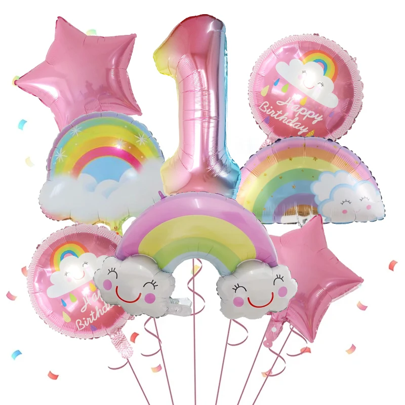 8szt Rainbow Smile Cloud Balloon 30 cali Gradientowe balony foliowe dla dzieci w wieku 1-9 lat Dekoracje urodzinowe dla dzieci Rocznica dziecka