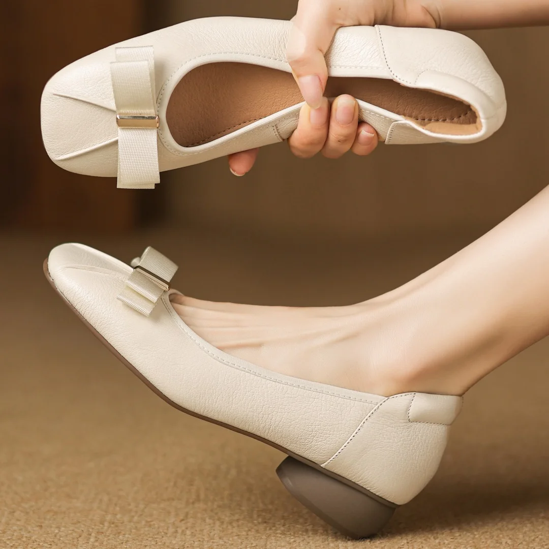 

Женские слипоны на плоской подошве из овчины с квадратным носком и милым бантиком, высококачественные мягкие удобные женские балетки на низком каблуке толщиной 3 см