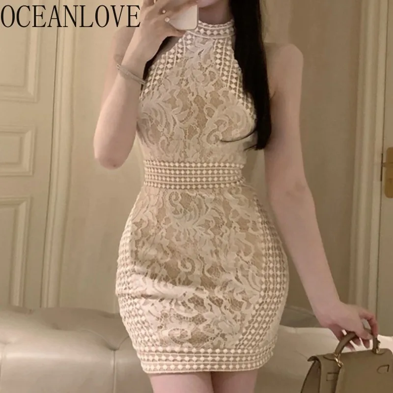 Cooceanlove koronkowe Bodycon Mini sukienki bez rękawów koreańska moda Vintage Vestidos Mujer wiosna lato elegancka damska sukienka