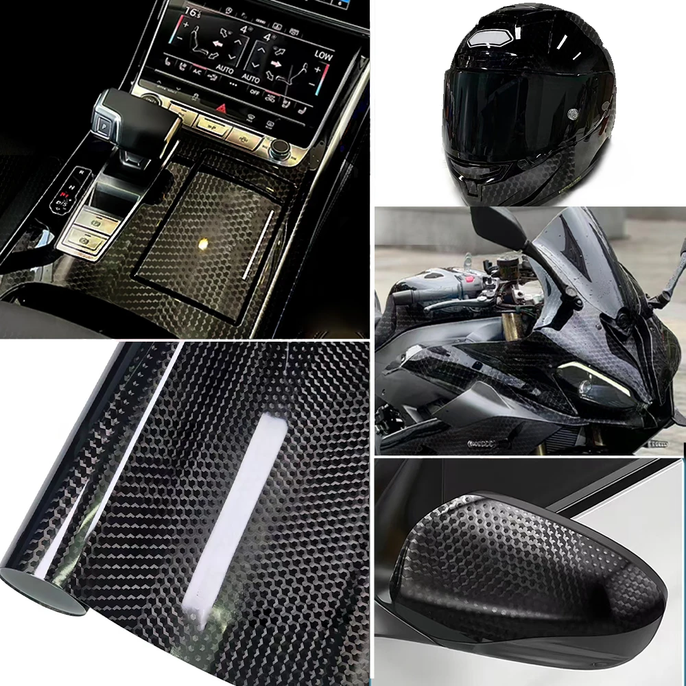 

Nano PET Hexagonal Carbon Pattern Motorcycle Adhesive Vinyl Wrap Car Supplies Stickers for Car Tuning Accessories Auto Outdoor