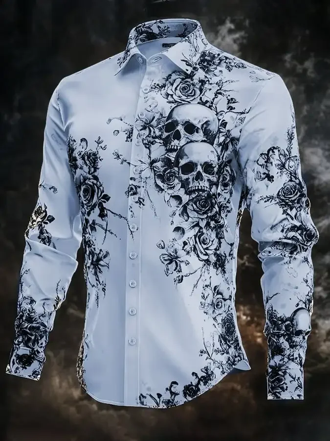 Mens Shirt Stripe Graphic Print Skull Outdoor Streetwear Long Sleeve Button Clothing Fashion Street Simple Trendy Design