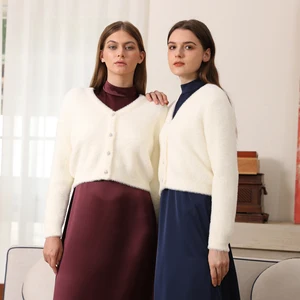 Vestido de manga comprida cetim com cinto para mulheres, cardigan mohair com botões, pode combinar, alta qualidade, roupas de meninas, AP 25AW, 3 cores 6 principais vendas vestidos de pelos - №2