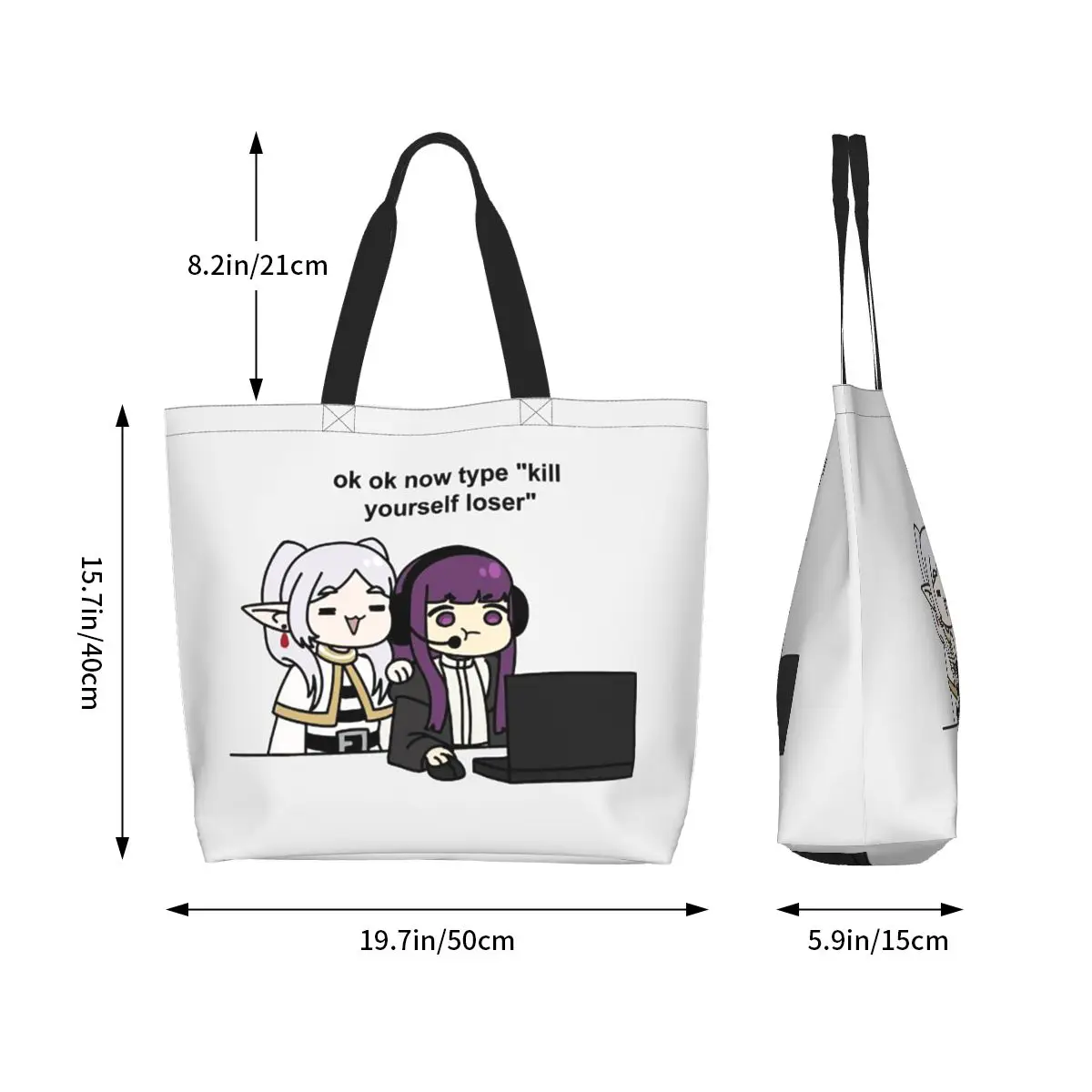 Gamer Fern And Frieren Classic Shopping Tote Bag Canvas Large Capacity Shoulder Bags Shopper Grocery Handbag for Women