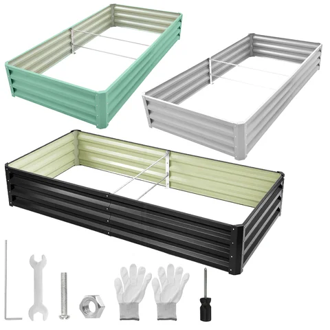 6×3×1 FT Galvanized Rectangular Metal Raised Garden Planter Box Outdoor Gardening Garden Bed
