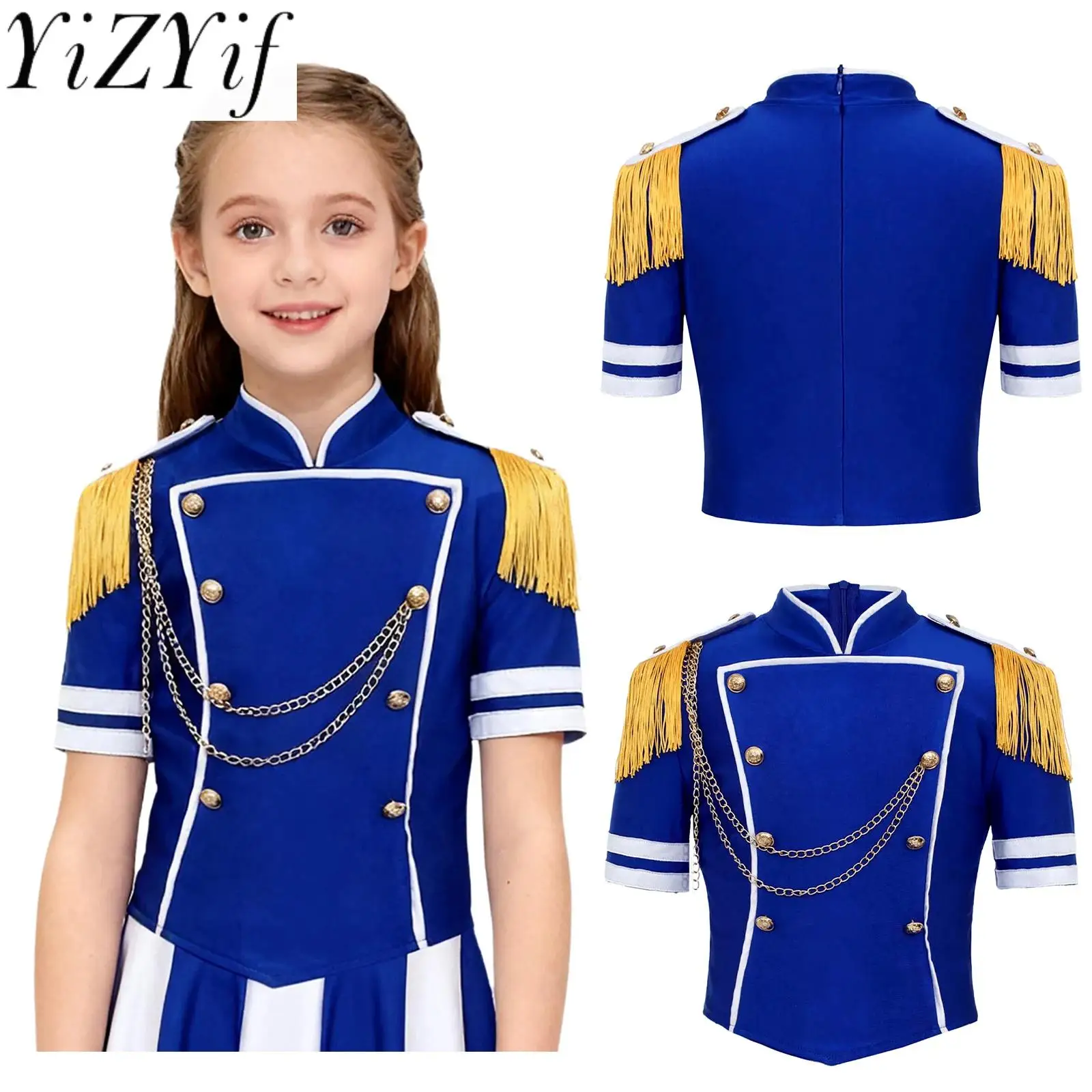 

Барабан Мажонет Косплей Представление Королевские топы Хэллоуин Карнавал Вечеринка Марширующий оркестр Команда Ролевая игра Униформа Топ