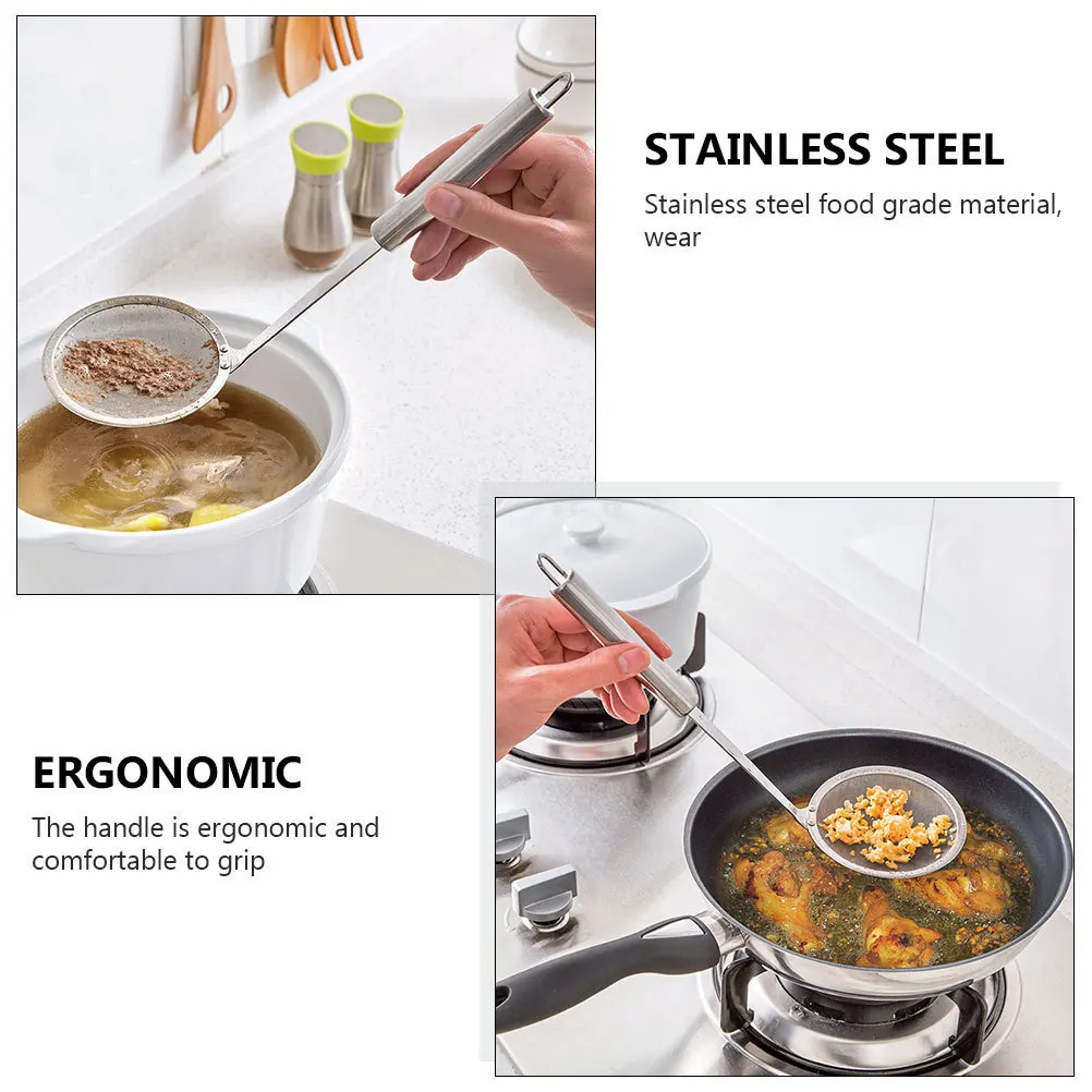 

1Pcs Stainless Steel Skimmer Spoon Kitchen Spider Strainer Filter Mesh Colander Scoop Hanging Hole Ergonomic Handle Cooking Tool