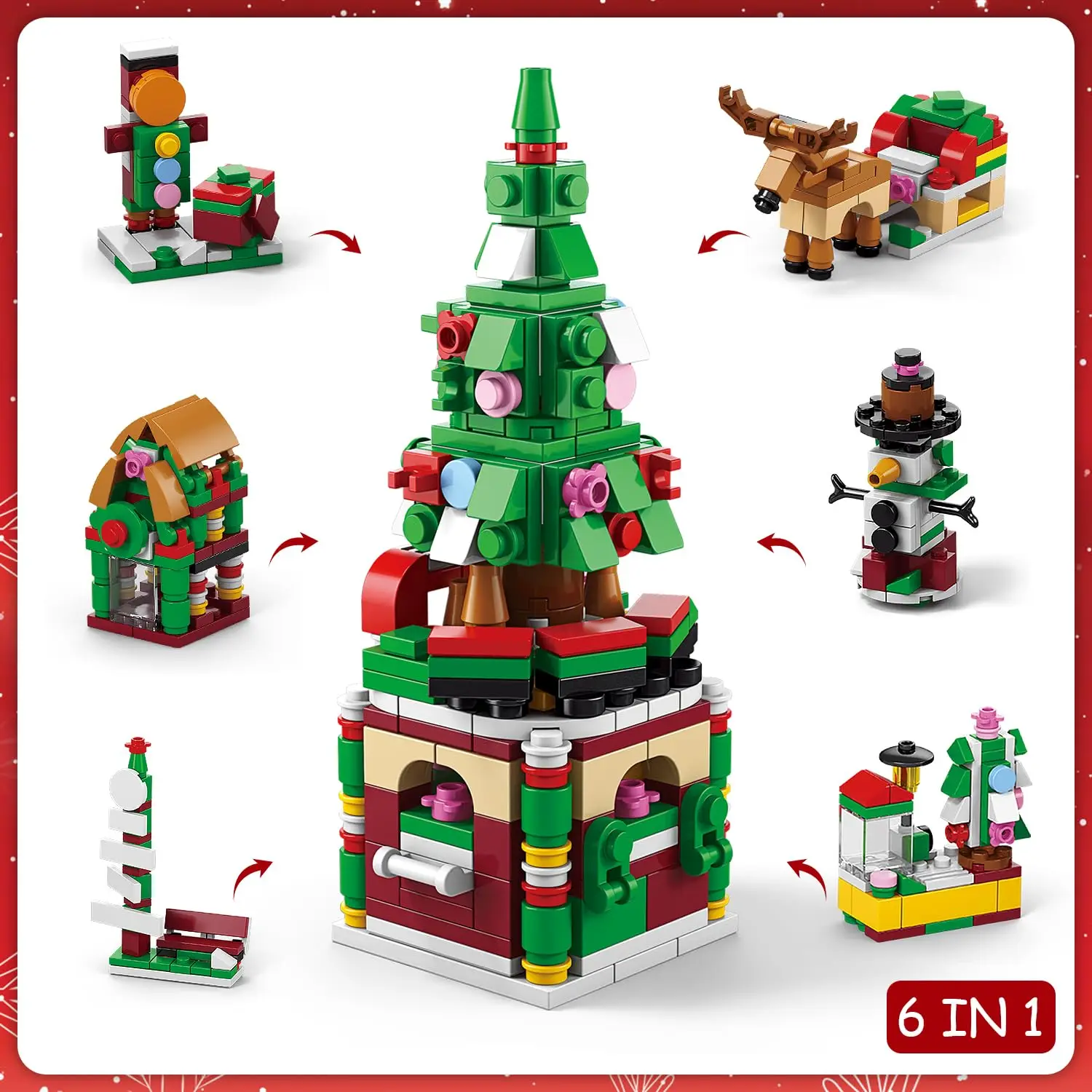 Upgraded Christmas Series 6In1 Building Blocks Set With Light Creative Christmas Tree Train Bricks DIY Kit Kids Toys Xmas Gifts