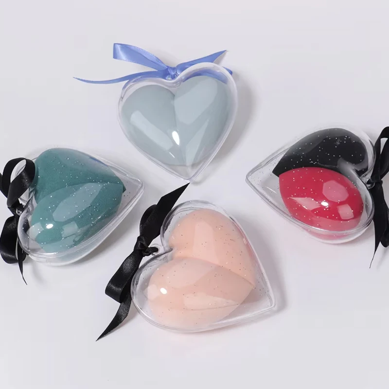 2pcs/set Makeup Sponge Heart-Shape Box Non-Latex Material Cosmetic Puff Powder Foundation Use  Make Up Tools